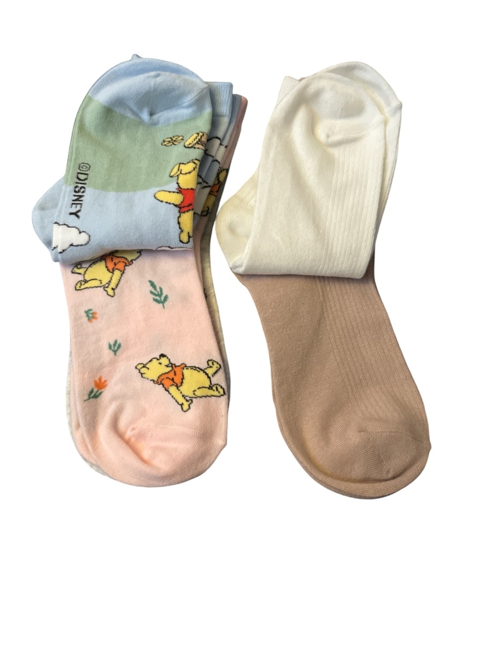 6 Pairs of Old Navy Womens Socks- 3 Winnie the Pooh /3 Solid with Floral Detail - Picture 3 of 9